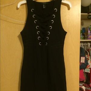 Lace up bodycon black dress